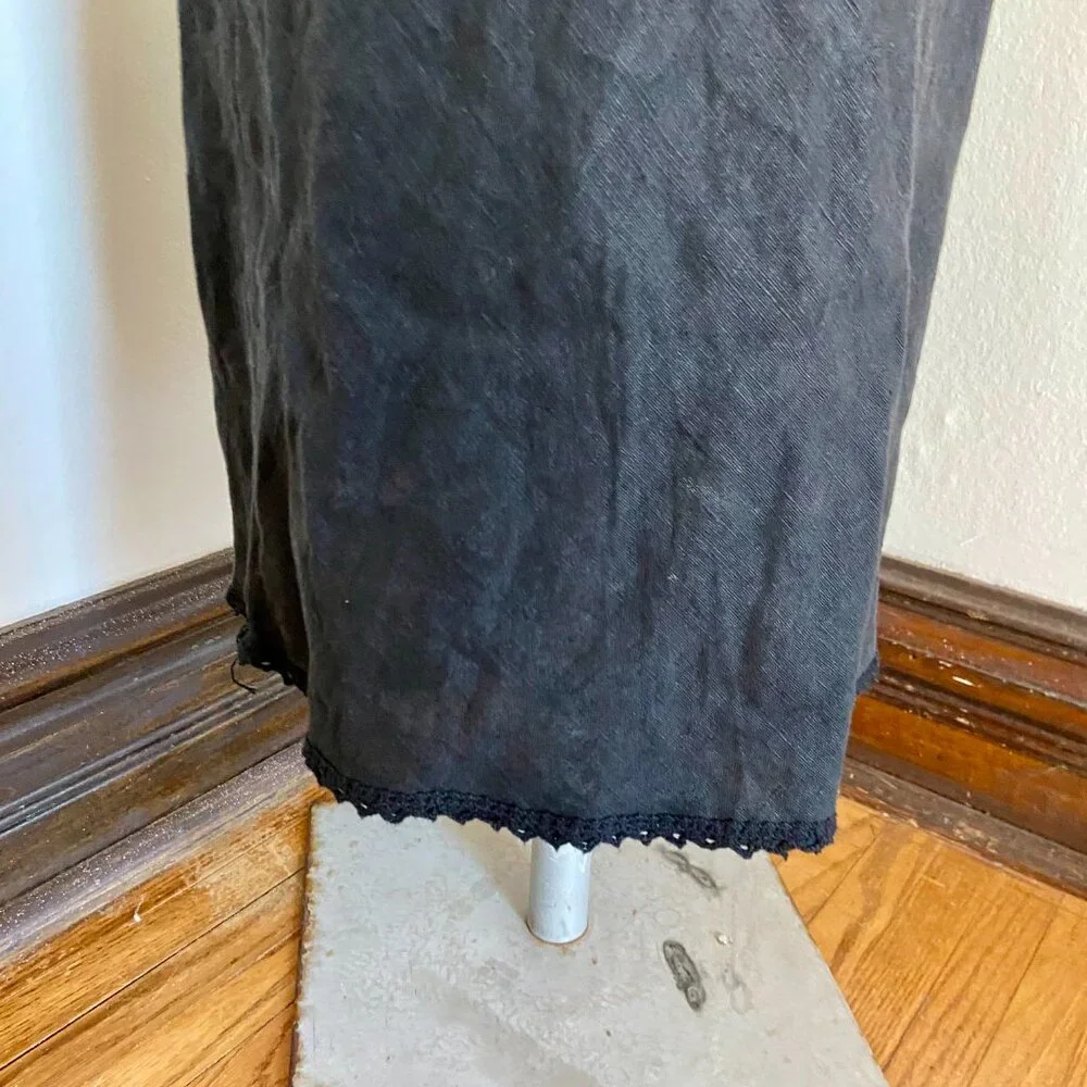 VTG 90s 2000 y2k Black Maxi Midi 100% Linen Milk Maid Dress Potrait Tie Sun Med - Picture 7 of 15